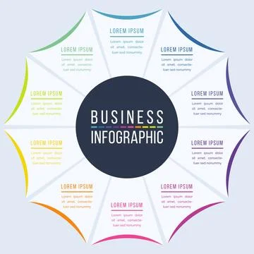 Infographic design 10 Steps, objects, elements or options circle infographic Stock Illustration