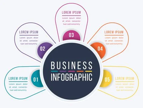 Infographic design 5 steps, objects, elements or options business information Stock Illustration