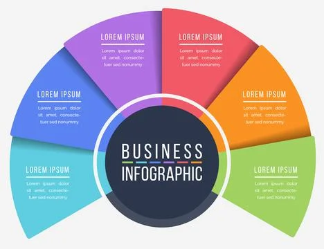 Infographic design 6 options, objects, elements or steps infographics template Stockillustratie