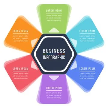 Infographic design 6 steps, objects, options or elements business information Stockillustratie