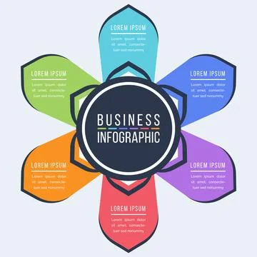 Infographic design 6 steps, objects, options or elements business information 库存插图