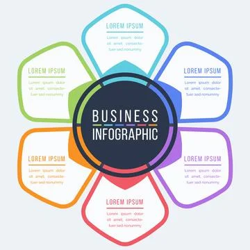 Infographic design 6 Steps, objects, elements or options business information Stockillustratie