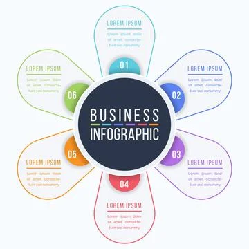 Infographic design 6 steps, objects, elements or options business information 库存插图