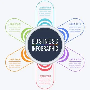 Infographic design 6 Steps, objects, elements or options business information 库存插图