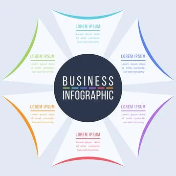 Infographic design 6 Steps, objects, elements or options circle infographic Stock Illustration