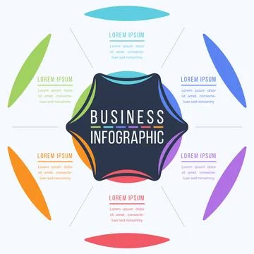 Infographic design 6 steps, objects, elements or options business information Illustrazione stock