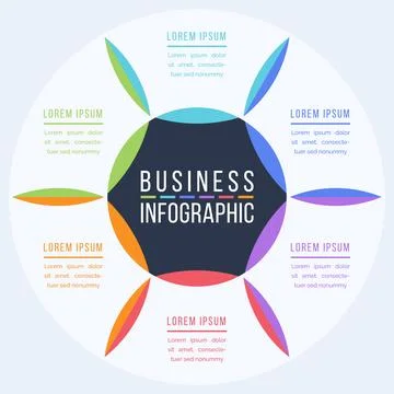 Infographic design 6 steps, objects, elements or options infographic business 库存插图
