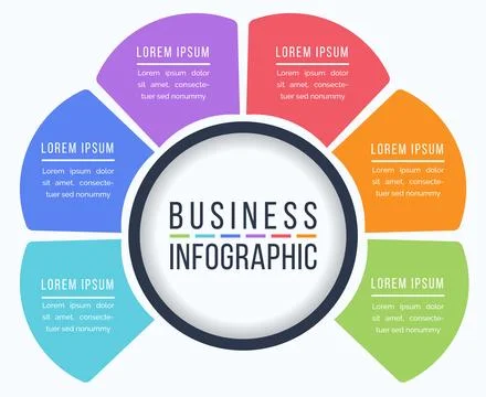 Infographic design 6 Steps, objects, elements or options business information Stock Illustration