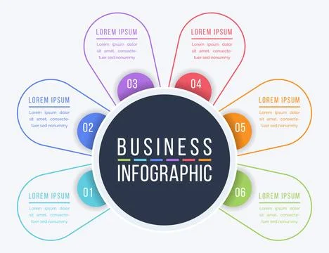 Infographic design 6 steps, objects, elements or options business information 库存插图