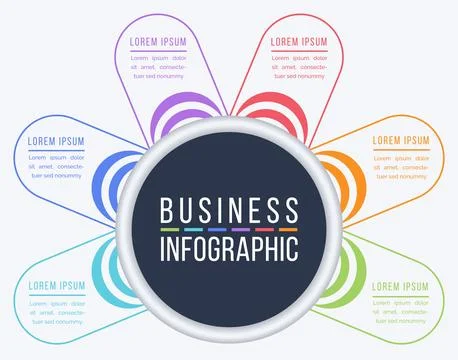 Infographic design 6 Steps, objects, elements or options business information Stock Illustration