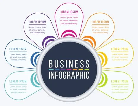 Infographic design 7 Steps, objects, elements or options business information Ilustração Stock