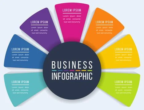 Infographic design 7 steps, objects, elements or options infographic business Stock Illustration