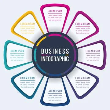 Infographic design 8 Steps, objects, elements or options business information Stockillustratie