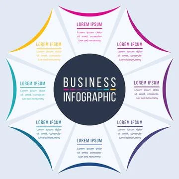 Infographic design 8 Steps, objects, elements or options circle infographic Stock Illustration