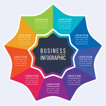 Infographic design 9 Steps, objects, elements or options info business colorful Ilustración de archivo