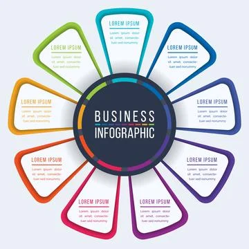 Infographic design 9 Steps, objects, elements or options business information Ilustração Stock