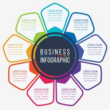Infographic design 9 Steps, objects, elements or options business information Stockillustratie