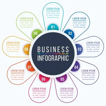 Infographic design 9 steps, objects, elements or options business information Stockillustratie