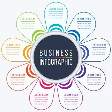 Infographic design 9 Steps, objects, elements or options business information Stock Illustration