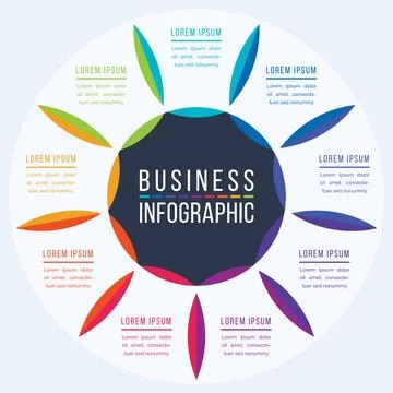 Infographic design 9 steps, objects, elements or options infographic business Ilustração Stock