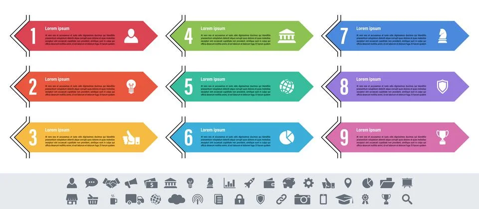 Infographic design business concept with 9 steps Stock Illustration