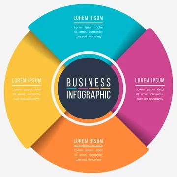 Infographic design circle 4 steps, objects, options or elements business info Stock Illustration