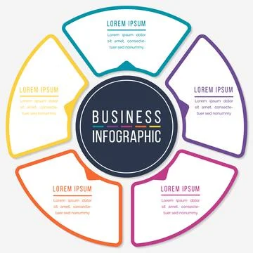 Infographic design circle 5 steps or elements business information template Stockillustratie