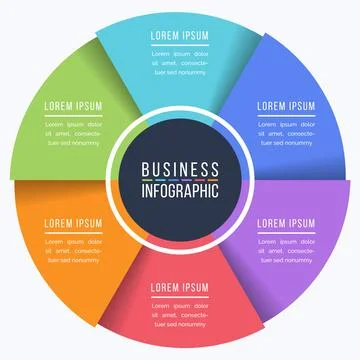 Infographic design circle 6 steps, objects, options or elements business info イラスト素材