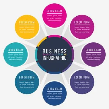 Infographic design circle 8 steps or options business information Ilustração Stock