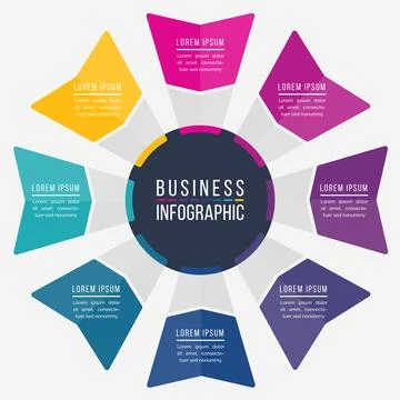 Infographic design circle 8 steps or objects business information template Stockillustratie