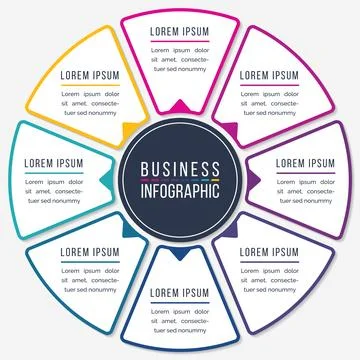 Infographic design circle 8 steps or objects business information Illustrazione stock