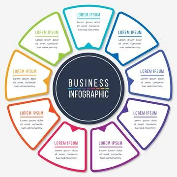 Infographic design circle 9 steps or elements business information colored イラスト素材
