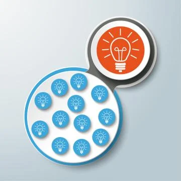 Infographic design connected bulbs blue orange piad Stock Illustration