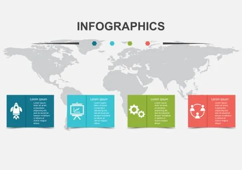 Infographic design template of 4 regtangles with shadow Stock Illustration