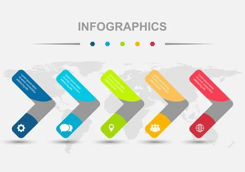 Infographic design template with 5 arrow regtangles イラスト素材
