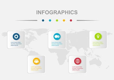 Infographic design template with 5 circle on rounded regtangles イラスト素材
