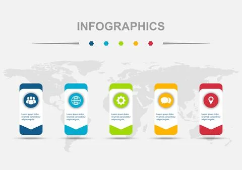 Infographic design template with 5 circle on rounded rectangles 스톡 일러스트