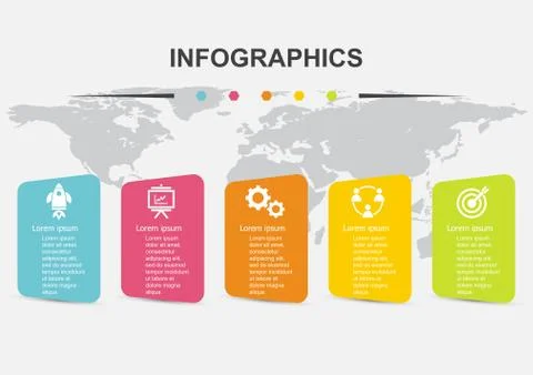 Infographic design template with 5 round rectangles Stock Illustration