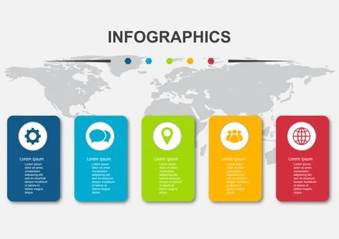 Infographic design template with 5 rounded regtangles Stock Illustration