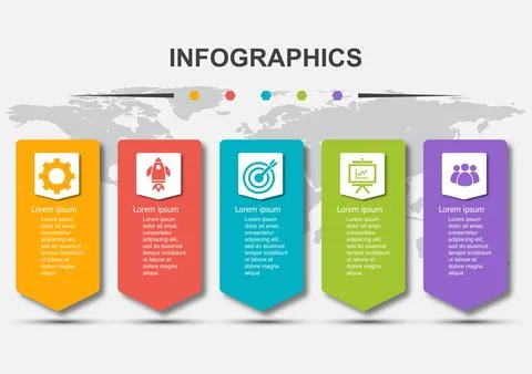 Infographic design template with 5 steps and shadow Stock Illustration