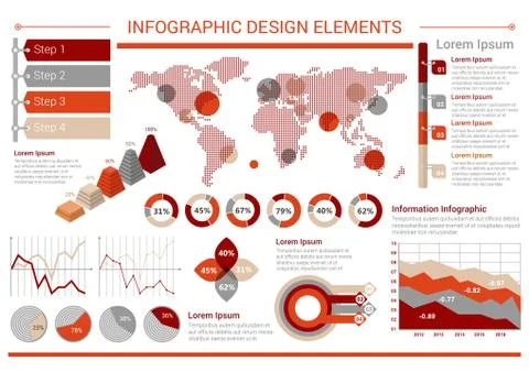 Infographic design template with graphs, world map Ilustración de archivo