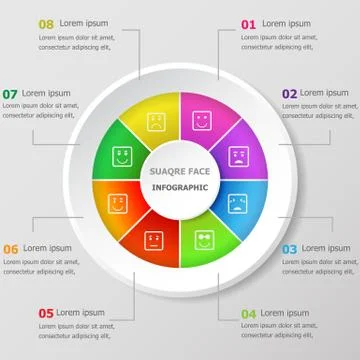 Infographic design template with square face icons Stock Illustration