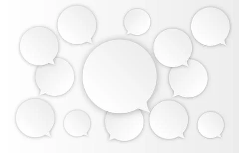 Infographic design with white communication bubbles on the grey background. E Stock Illustration