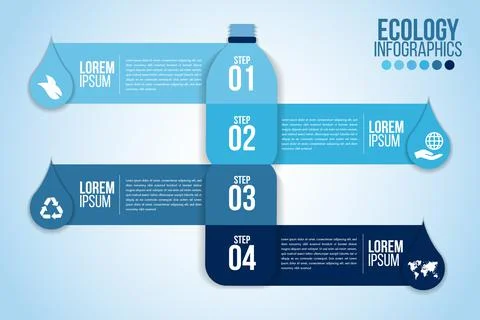 Infographic eco water blue design elements process 4 steps or options parts w Illustrazione stock