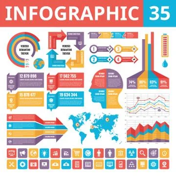 Infographic elements 35. Set of vector design elements in flat style. Illustrazione stock