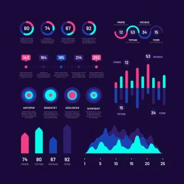 Infographic elements. Bar graphs marketing infographics, pie charts, options Stock Illustration