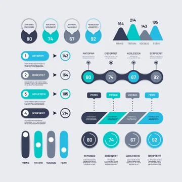 Infographic elements. Bar graphs timelines circle diagram flowchart with Stock Illustration