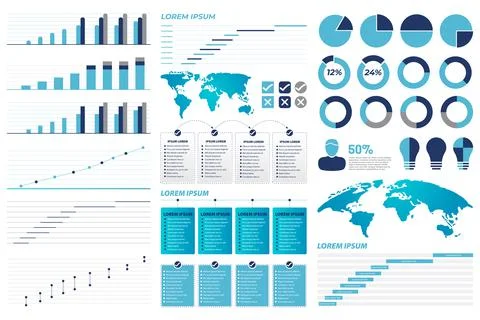 Infographic Elements with Charts, Map and Percent Symbols Stock Illustration