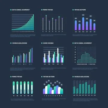 Infographic elements. Data visualization graphs, business workflow processes Illustrazione stock