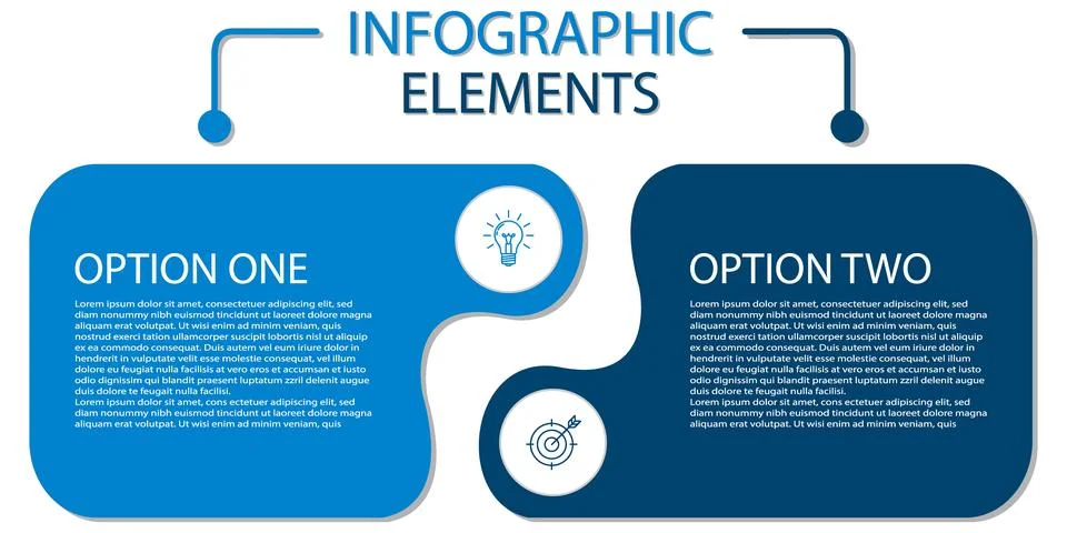 Infographic elements design template with two options business presentation. 库存插图
